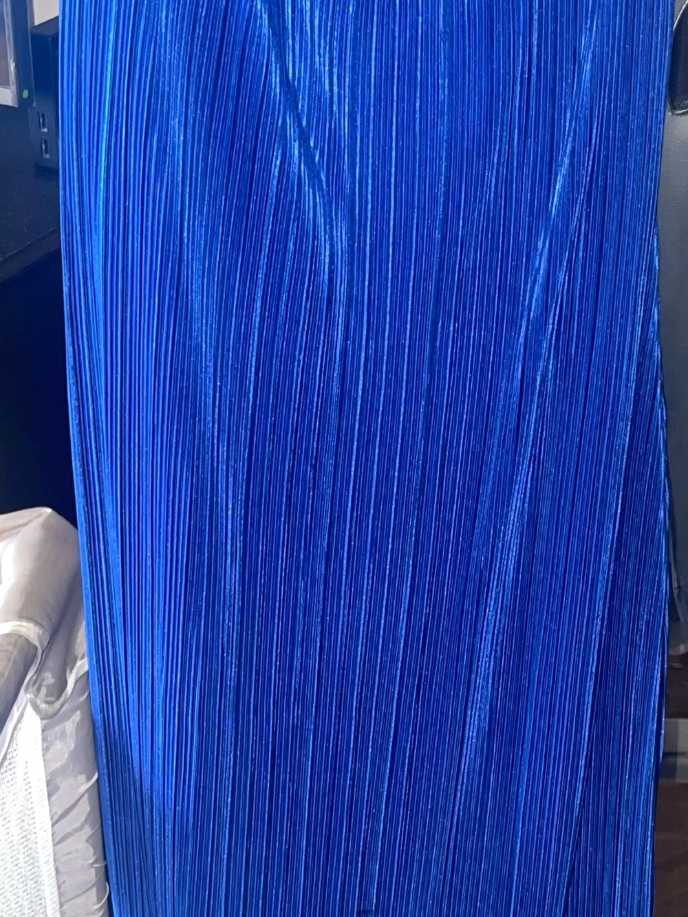 Pleated Metallic Blue Maxi Skirt
